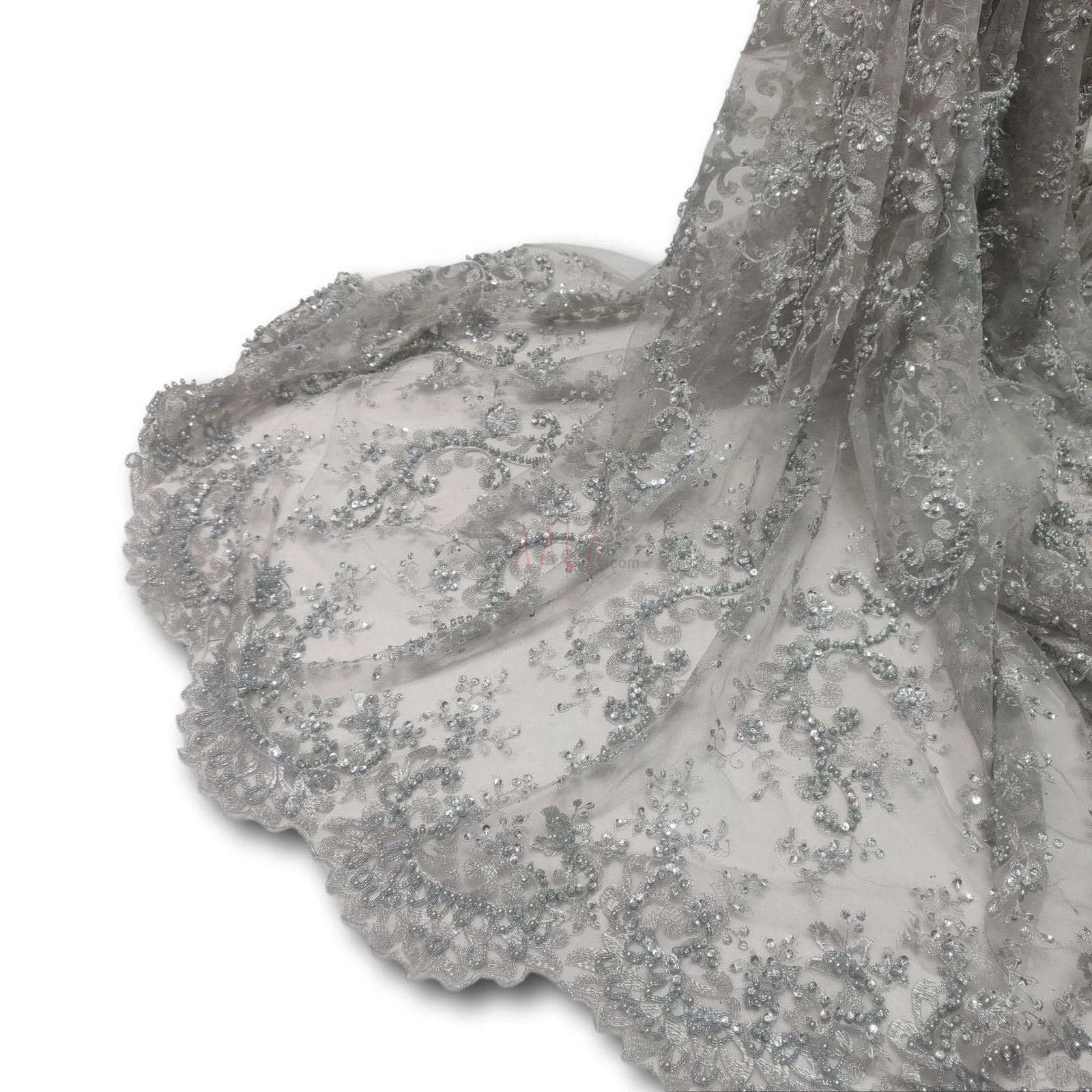 Embroidered Net Blend 58-Inches GREY Per-Metre 