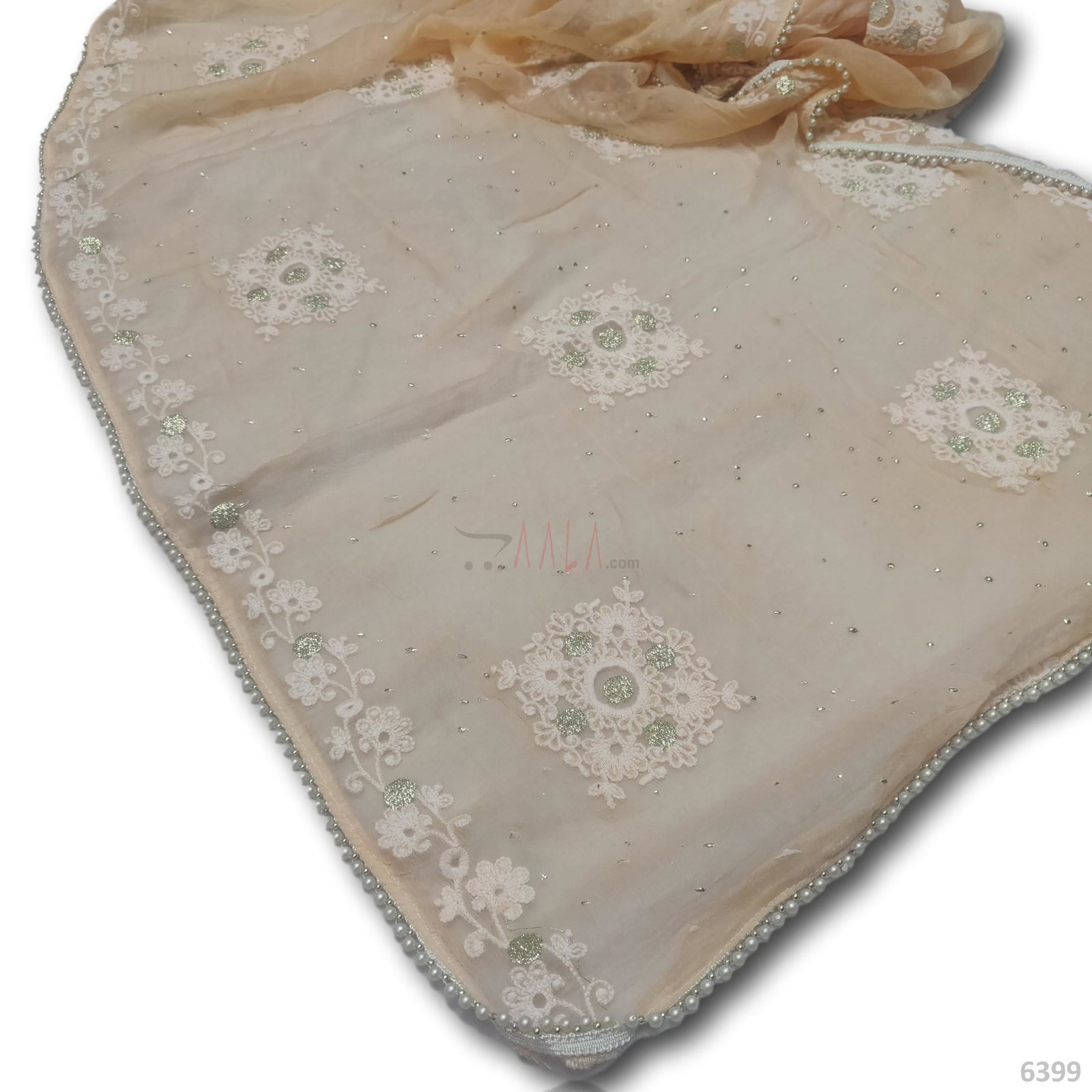 Embroidered-Mukaish Chiffon Viscose Dupatta-40-Inches PEACH 2.50-Metres 