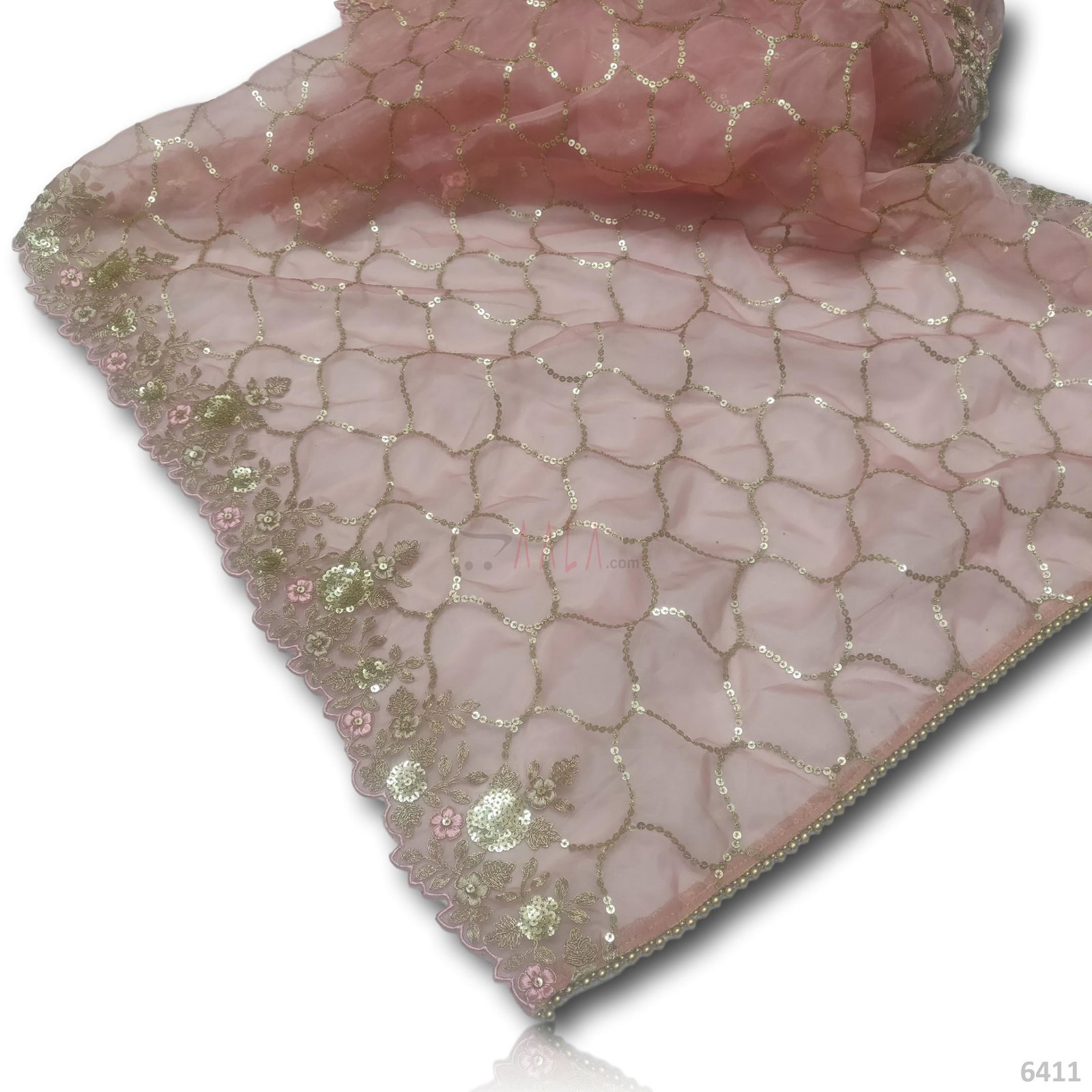 Sequins Organza Viscose Dupatta-40-Inches PINK 2.50-Metres 