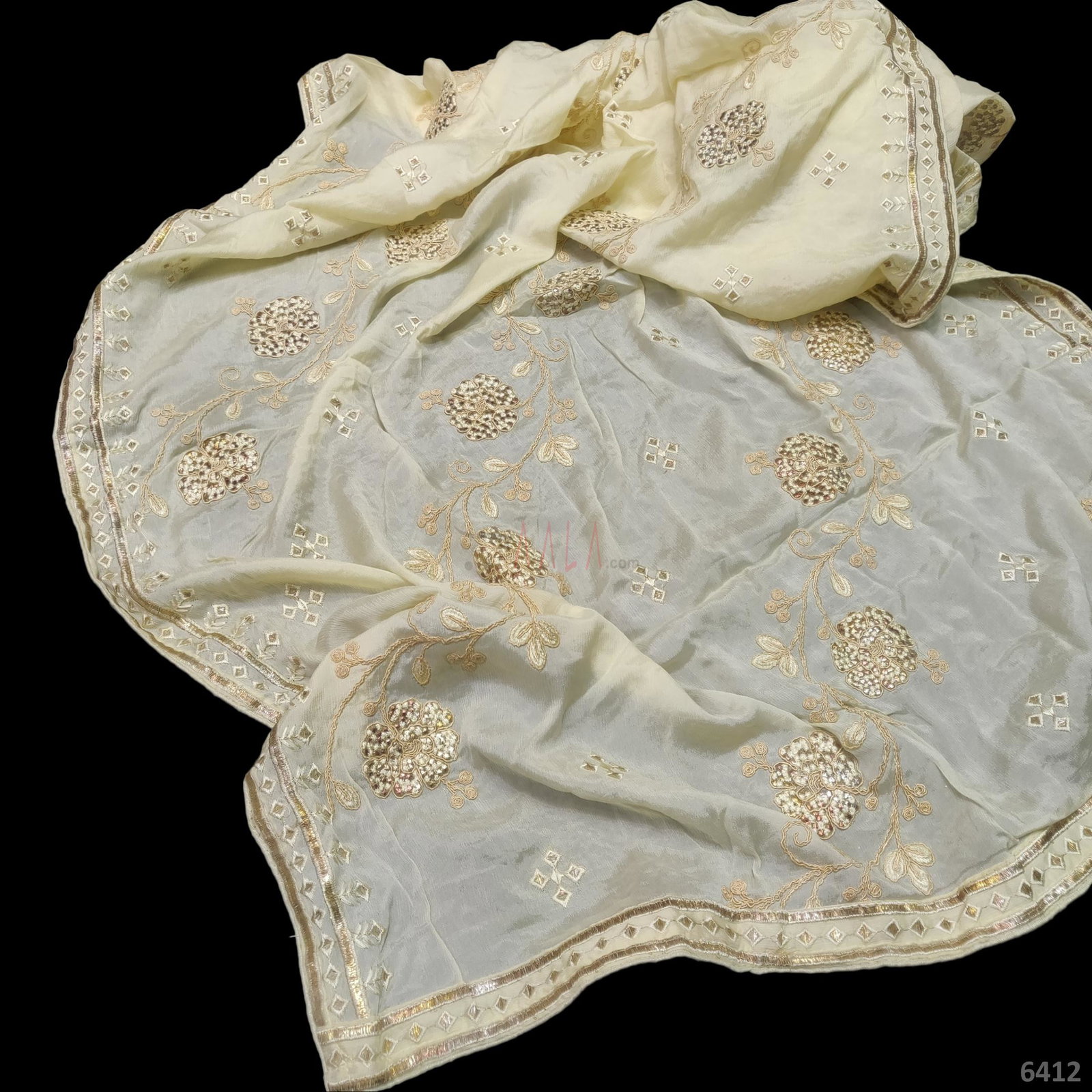 Embroidered Chinon Viscose Dupatta-40-Inches YELLOW 2.50-Metres 