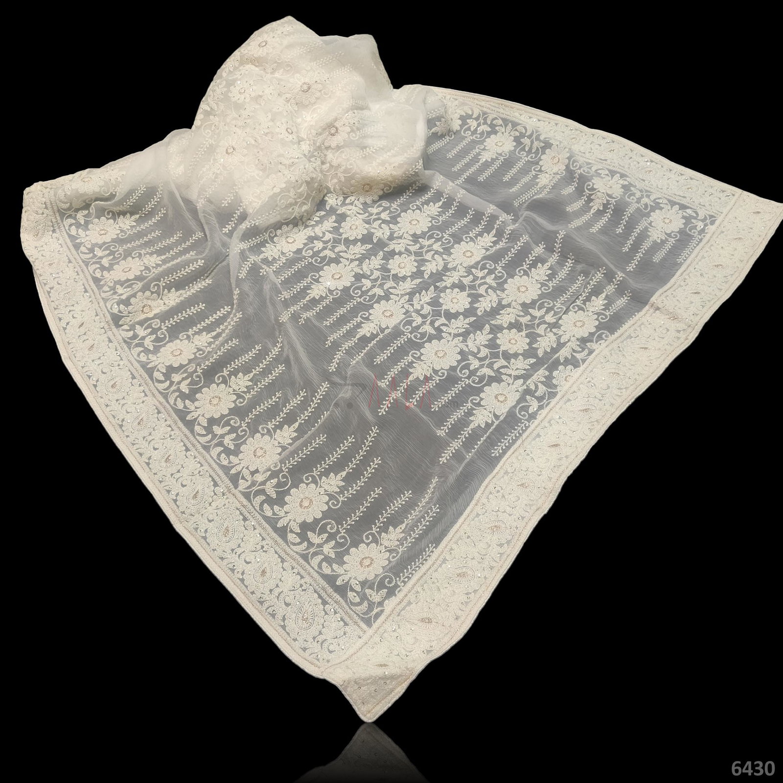 Embroidered Chiffon Viscose Dupatta-40-Inches DYEABLE 2.50-Metres 