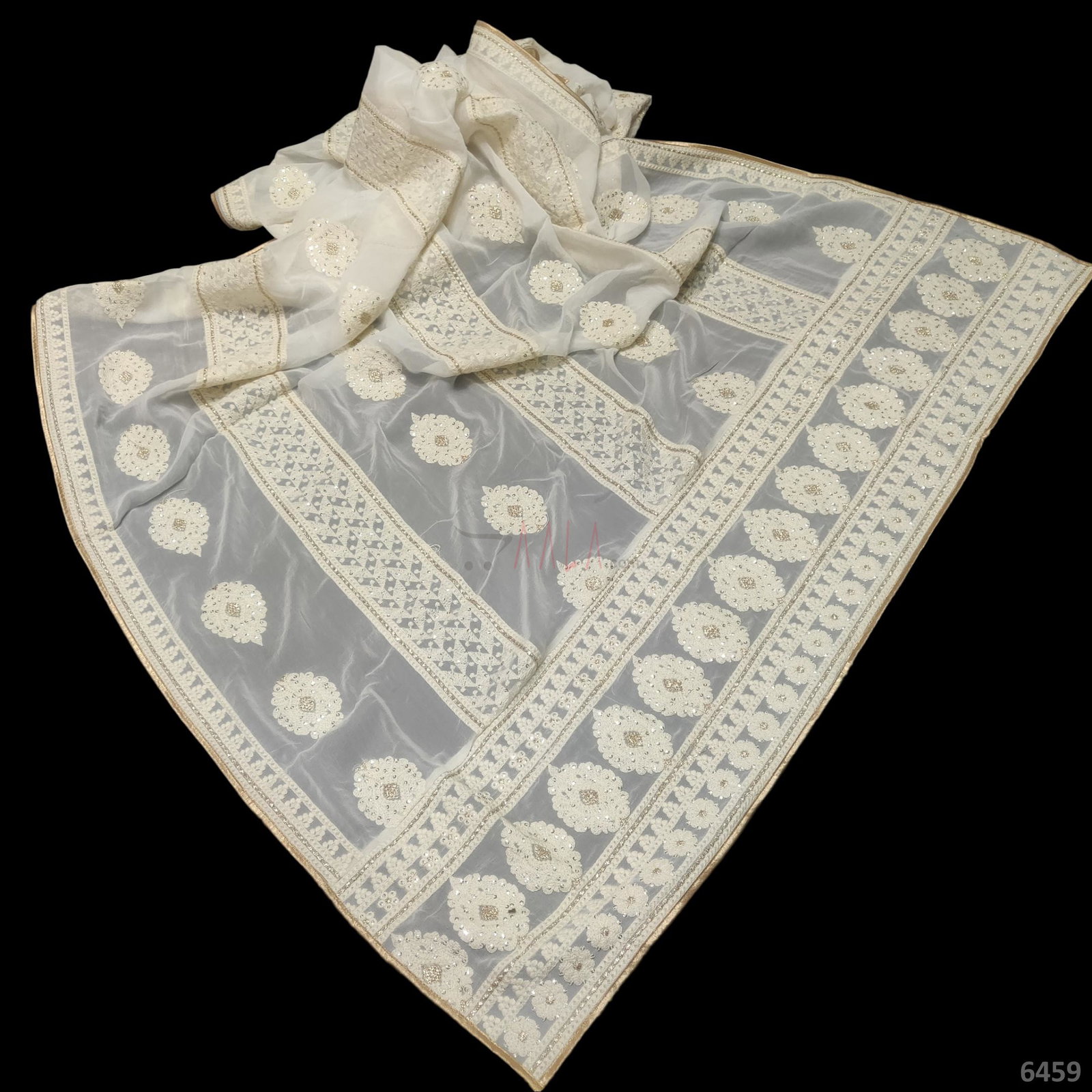 Lucknowi Georgette Viscose Dupatta-40-Inches DYEABLE 2.50-Metres 