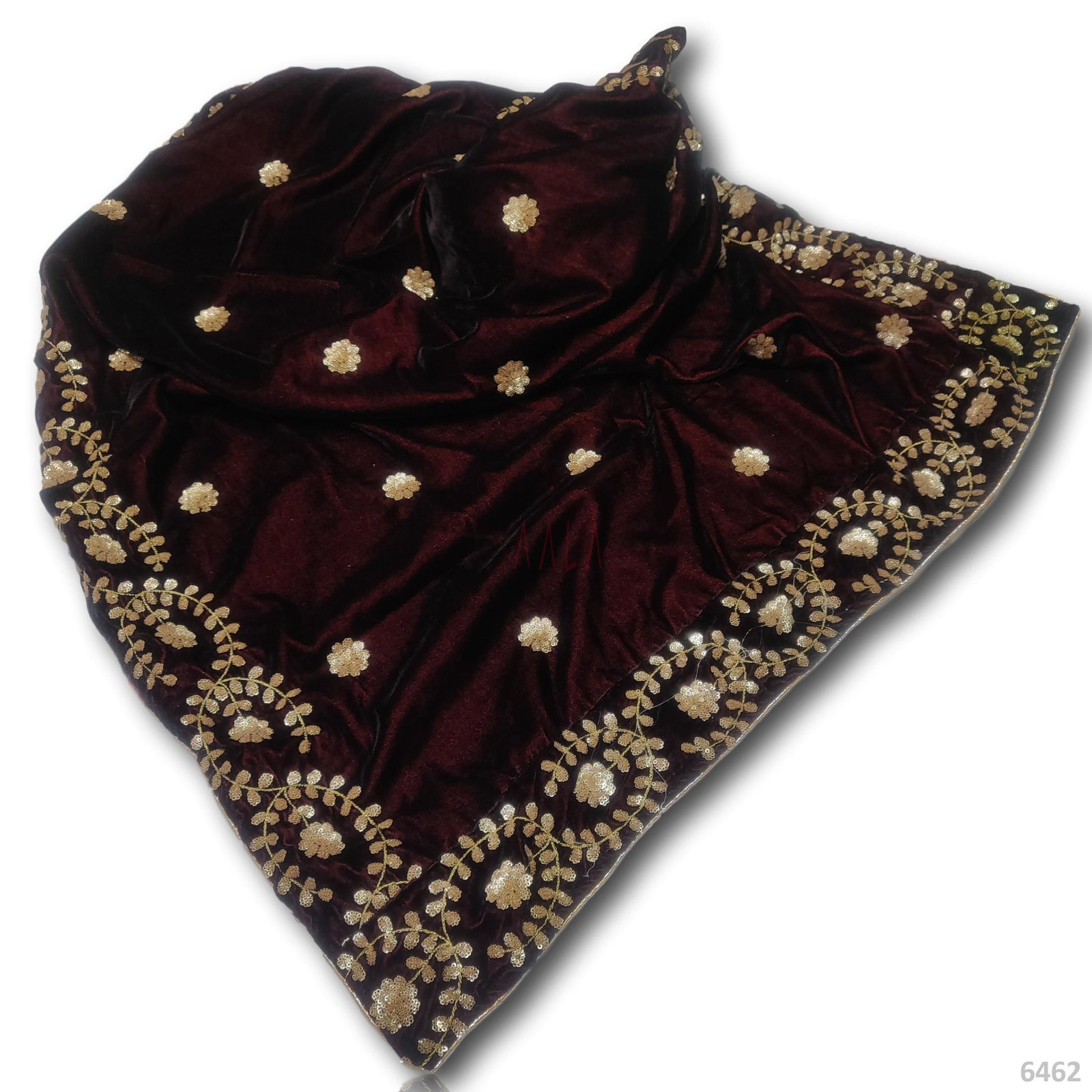 Sequins Velvet Viscose Dupatta-40-Inches MAROON 2.00-Metres 