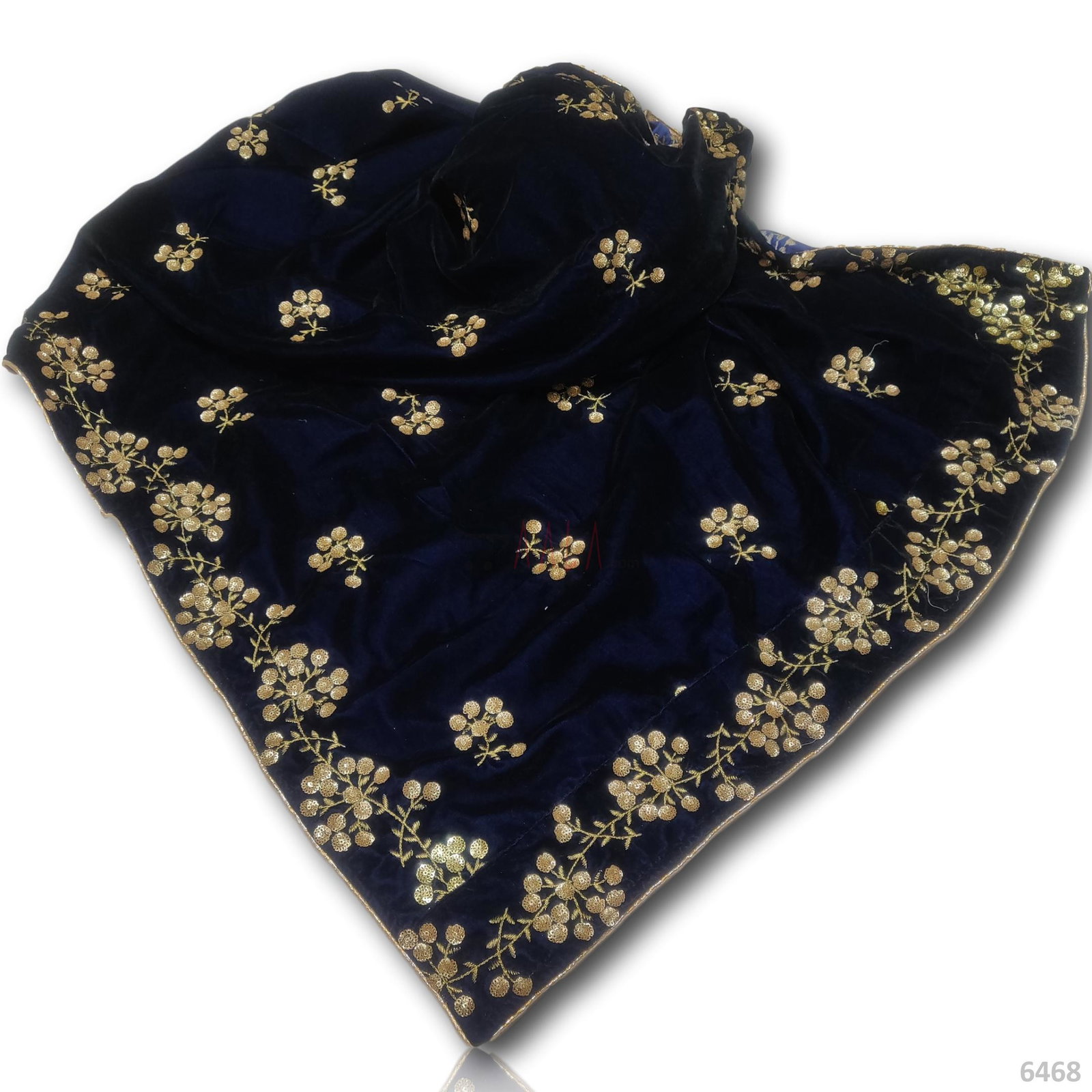 Sequins Velvet Viscose Dupatta-40-Inches BLUE 2.00-Metres 