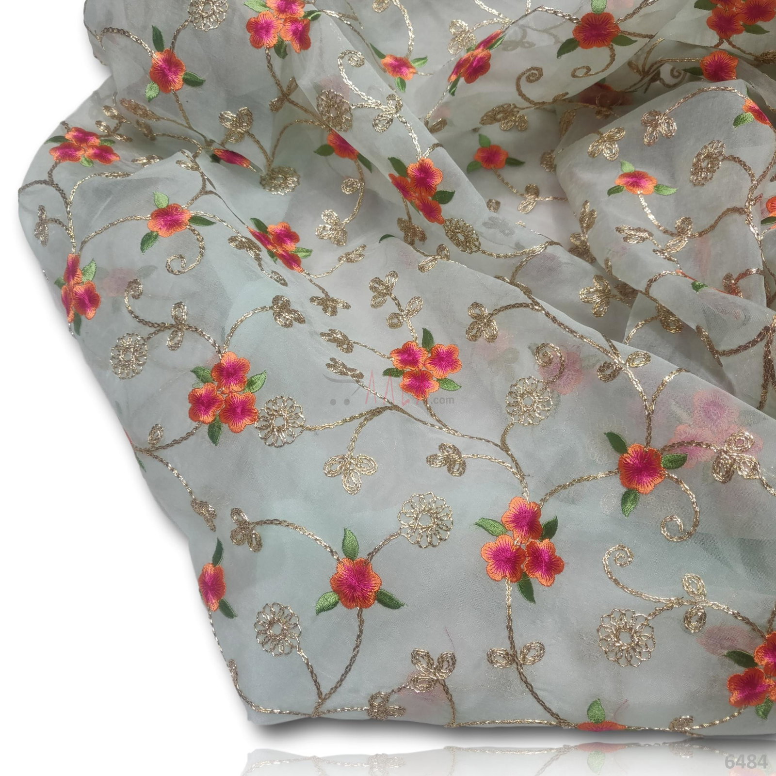 Embroidered Organza Viscose 44-Inches GREEN Per-Metre 