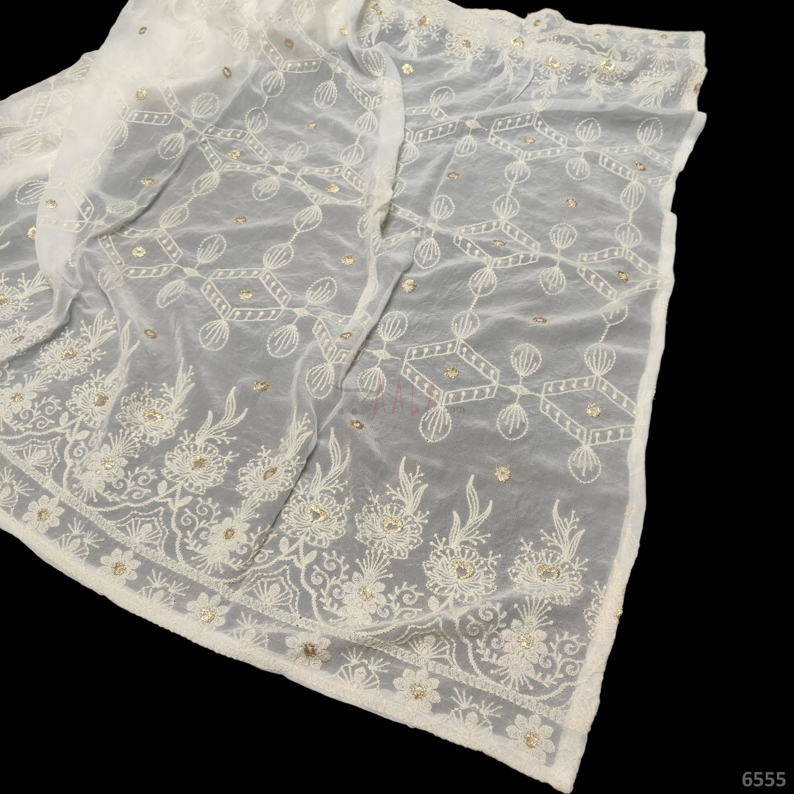 Lucknowi Georgette Viscose Dupatta-40-Inches DYEABLE 2.50-Metres 