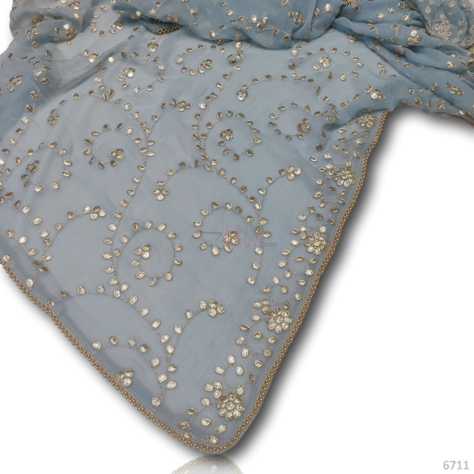 Gota Chiffon Viscose Dupatta-40-Inches GREY 2.50-Metres 
