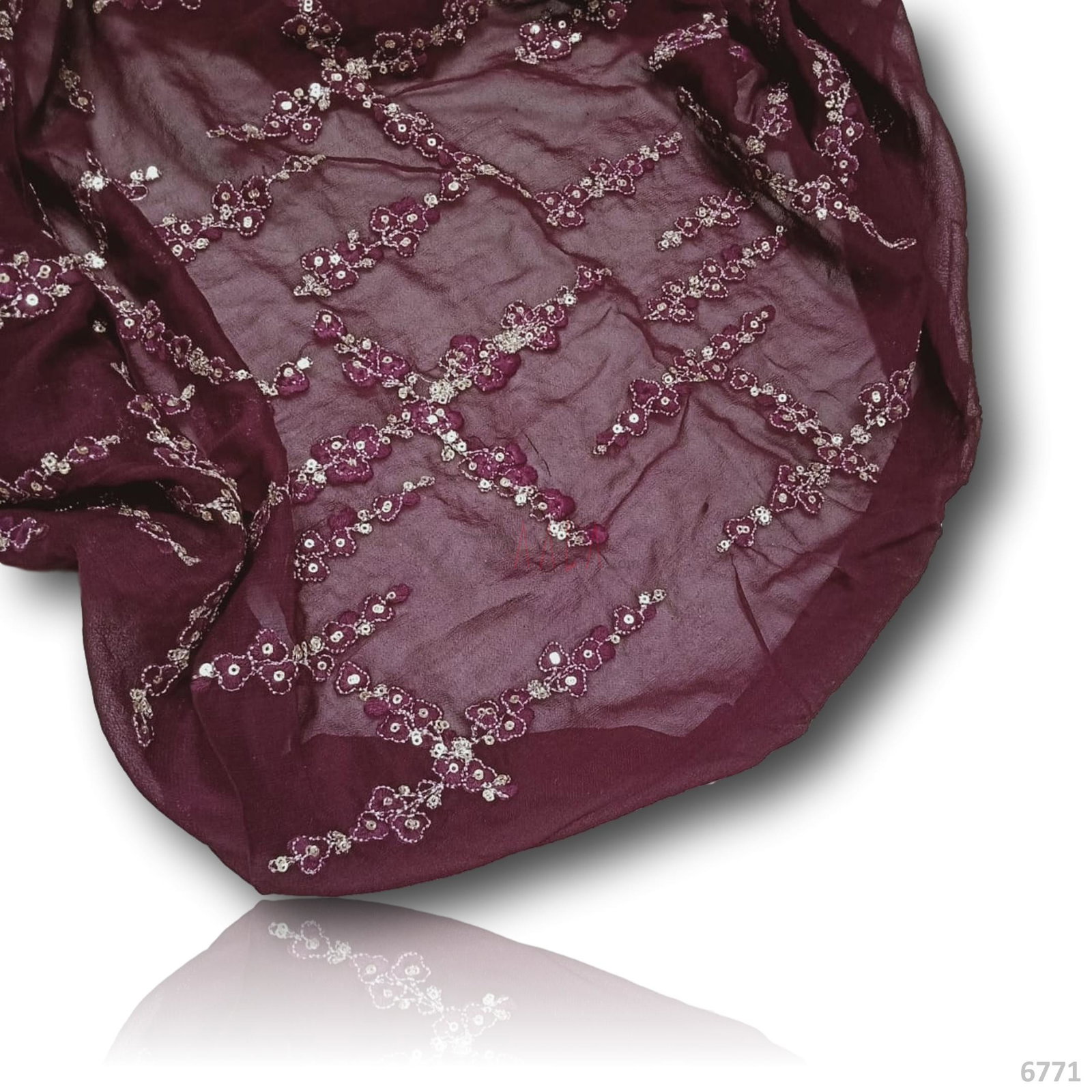 Embroidered Georgette Viscose 44-Inches MAROON Per-Metre 