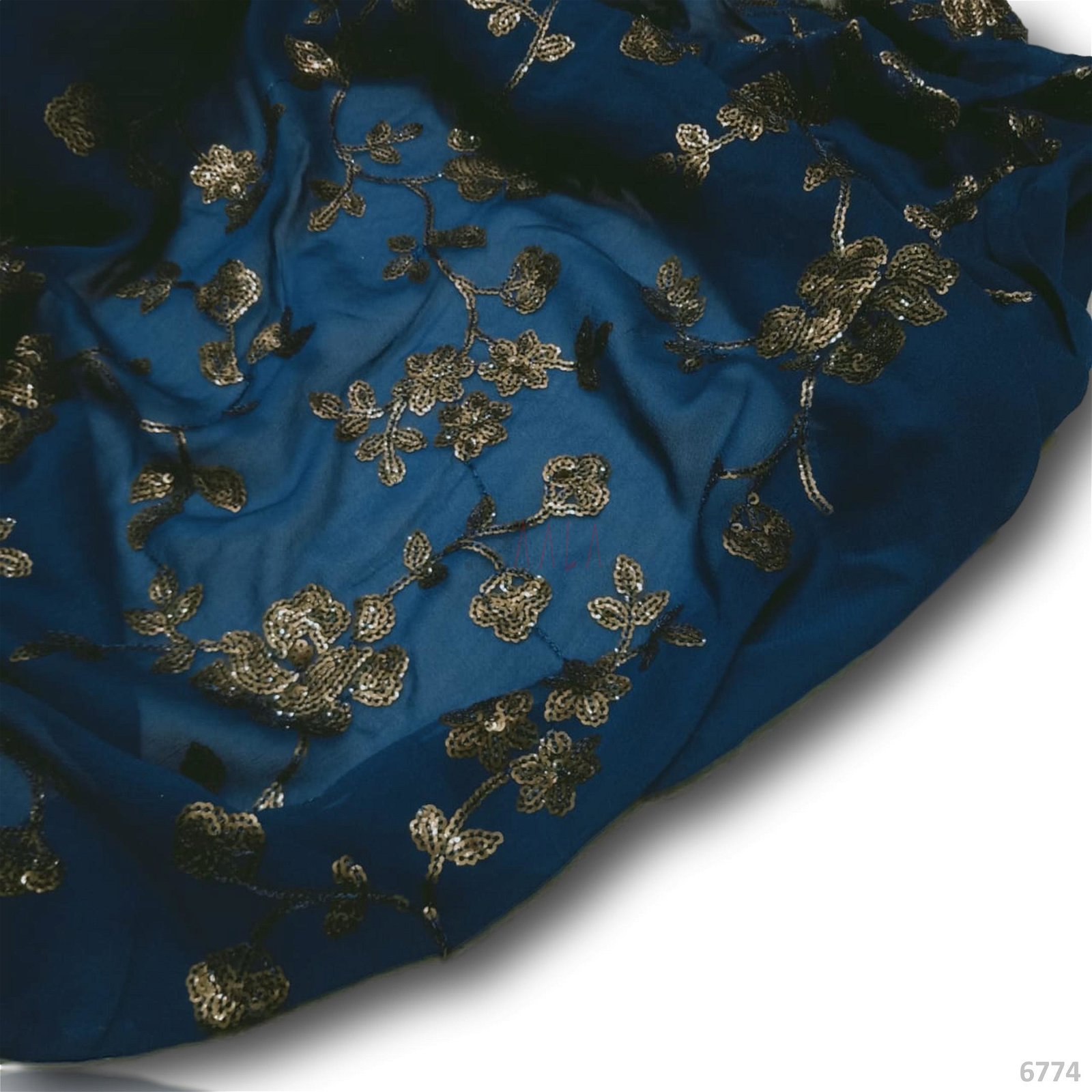 Sequins Georgette Viscose 44-Inches BLUE Per-Metre #6774