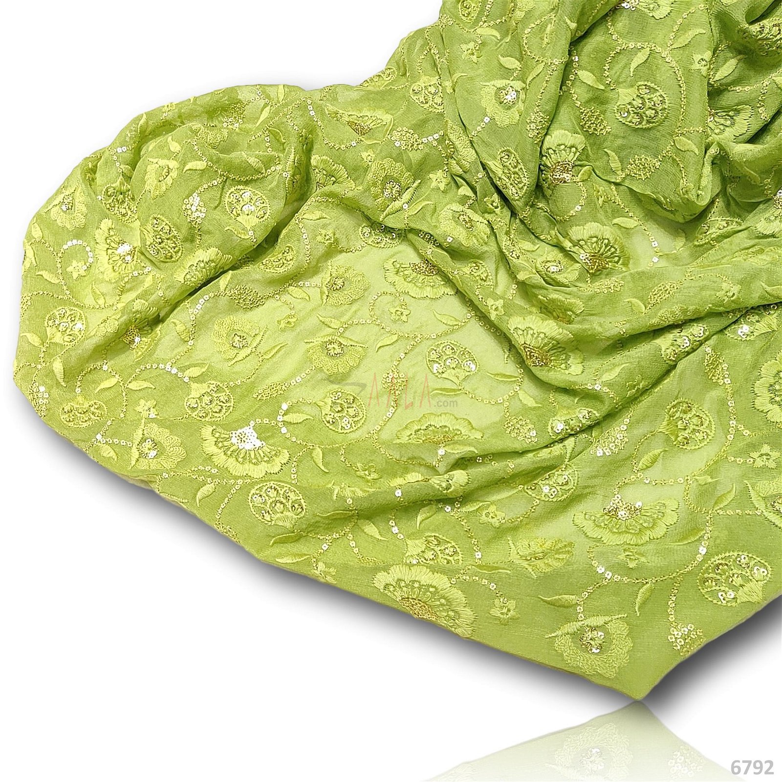 Embroidered Georgette Viscose 44-Inches GREEN Per-Metre #6792