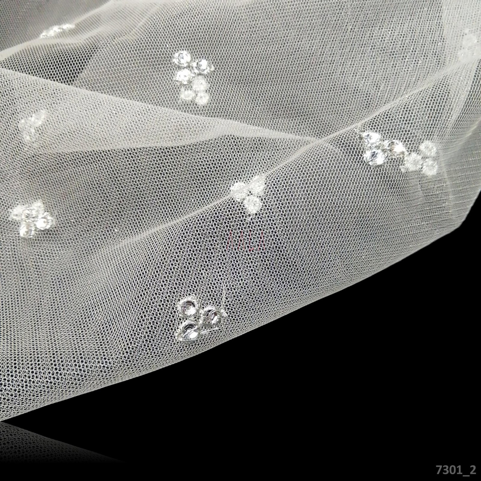 Silver-Booti Net Nylon Dupatta-44-Inches DYEABLE 2.00-Metres 