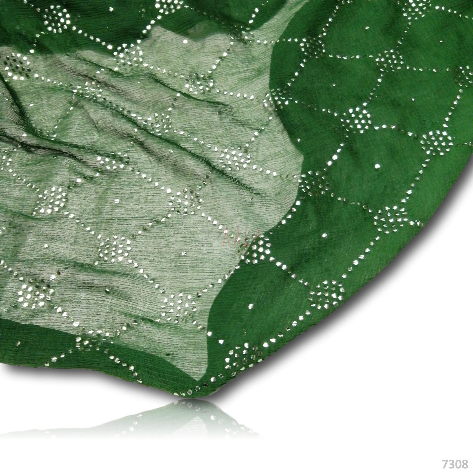 Machine-Mukaish Chiffon Nylon Dupatta-32-Inches GREEN 2.25-Metres 