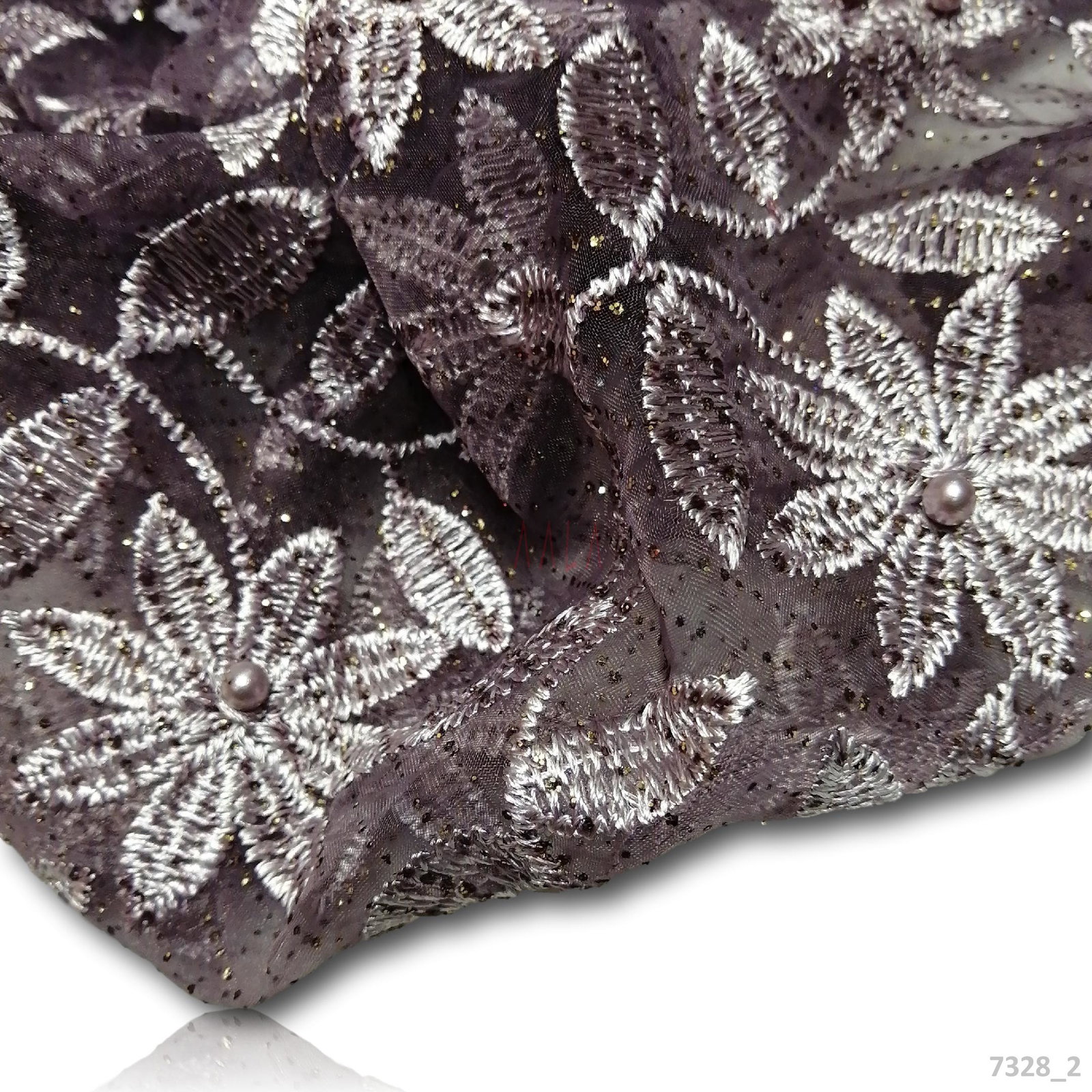 Embroidered Organza Viscose 44-Inches PURPLE Per-Metre 