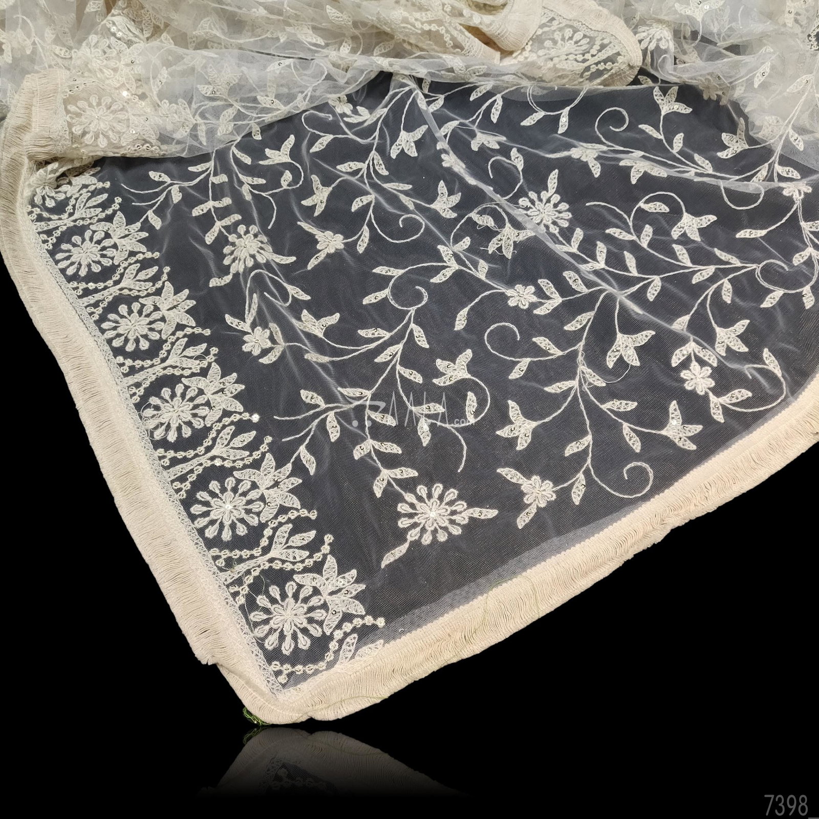 Embroidered-Sequins Net Nylon Dupatta-44-Inches DYEABLE 2.50-Metres 