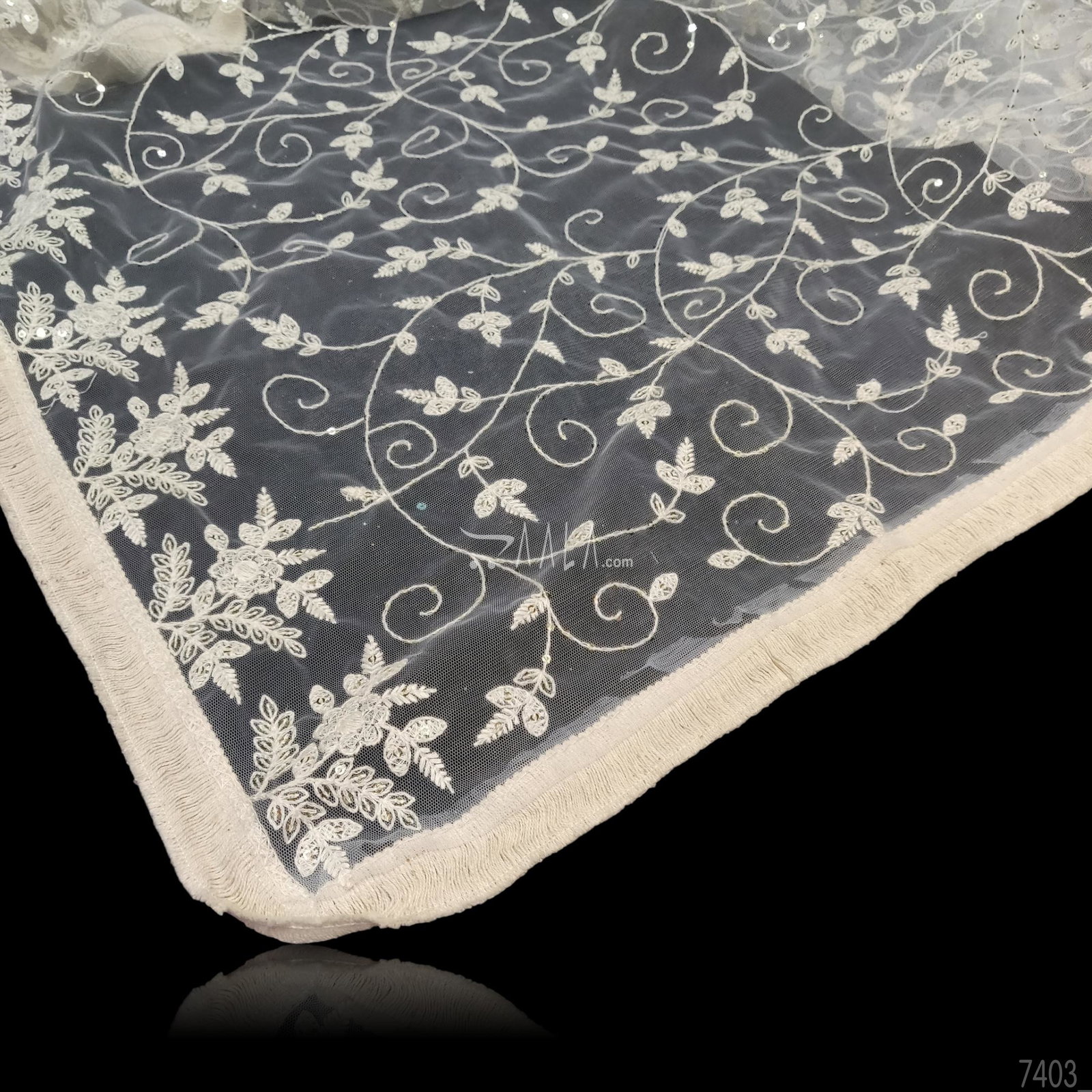 Embroidered-Sequins Net Nylon Dupatta-44-Inches DYEABLE 2.50-Metres 