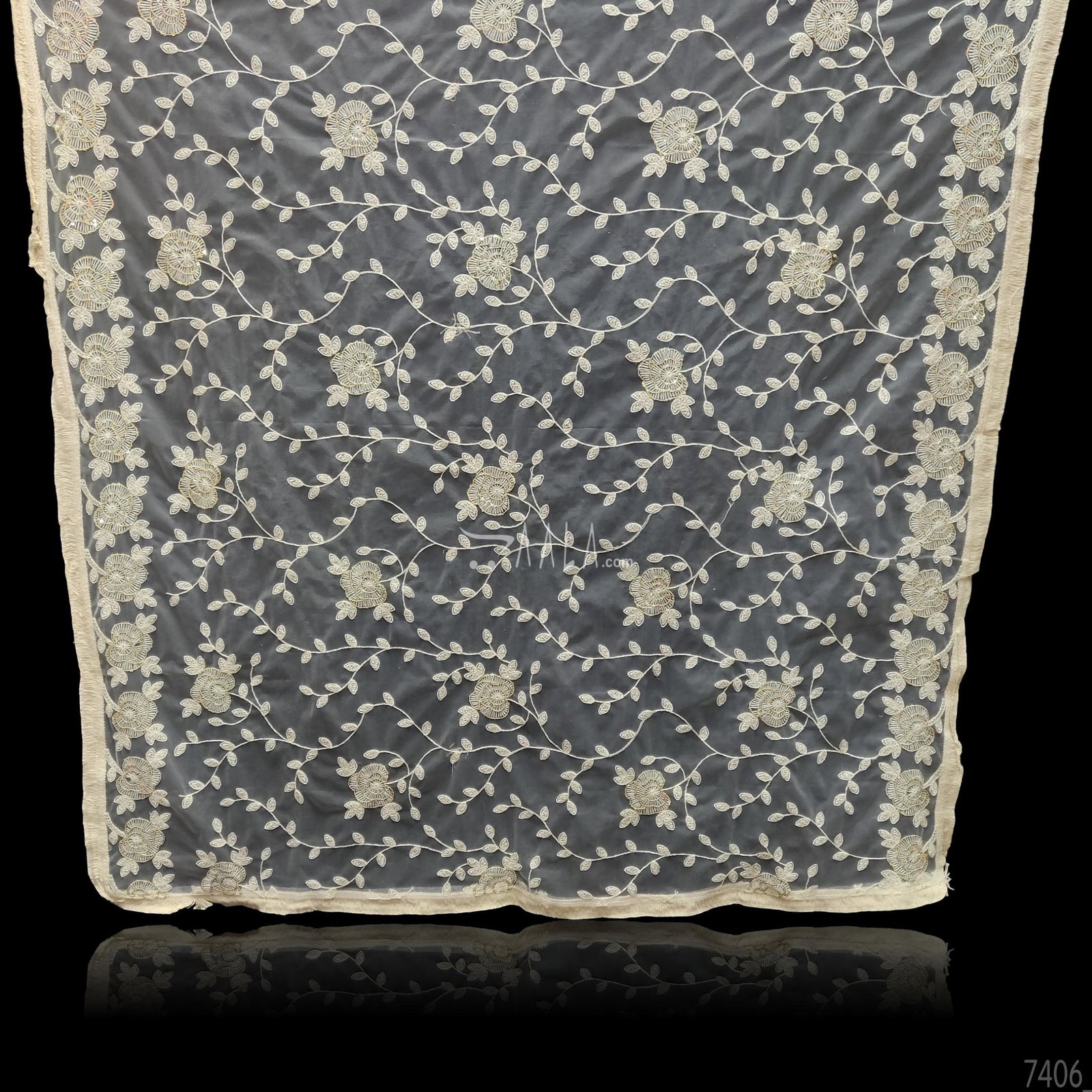 Embroidered-Sequins Net Nylon Dupatta-44-Inches DYEABLE 2.50-Metres 