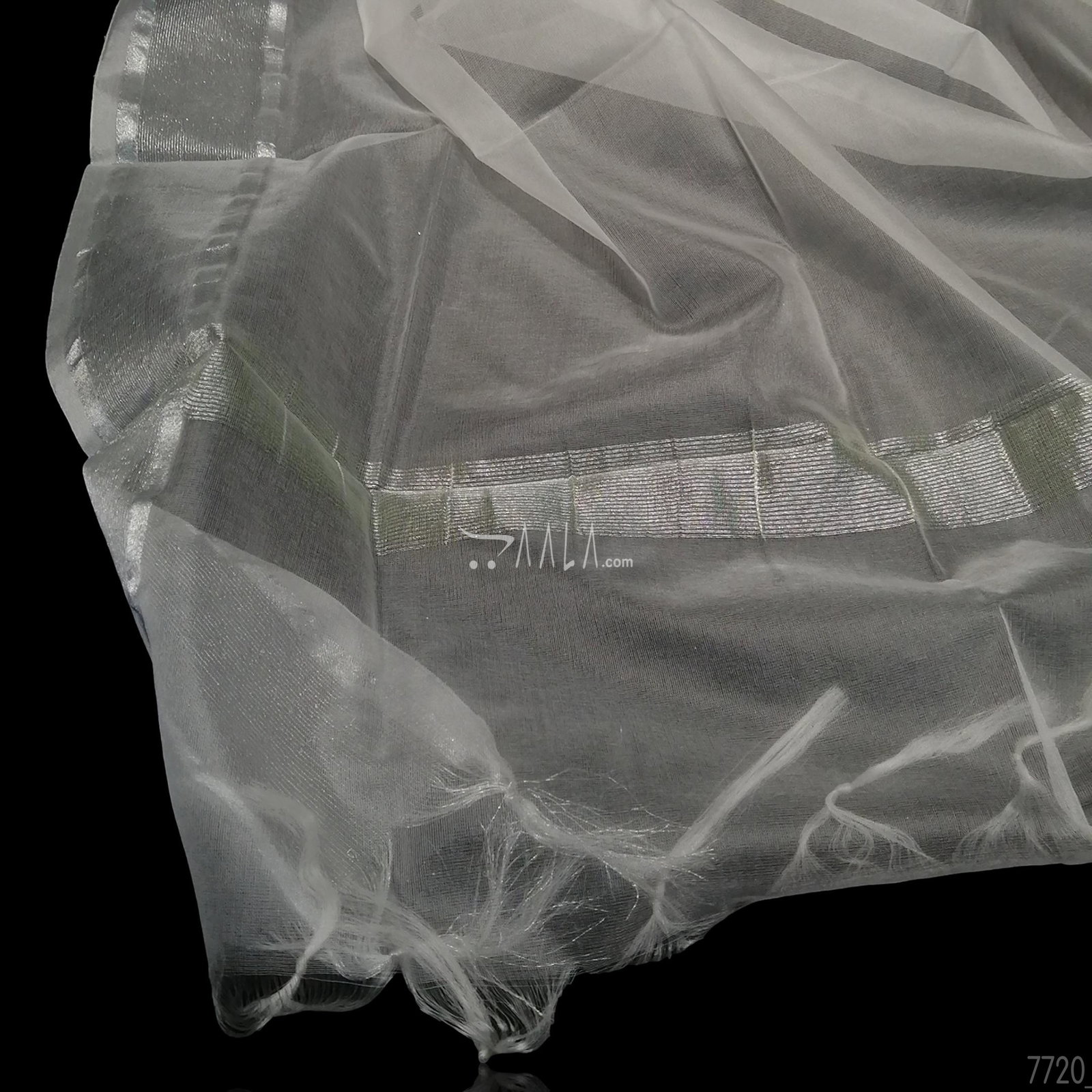 Silver-Patta Organza Nylon Dupatta-38-Inches DYEABLE 2.25-Metres 
