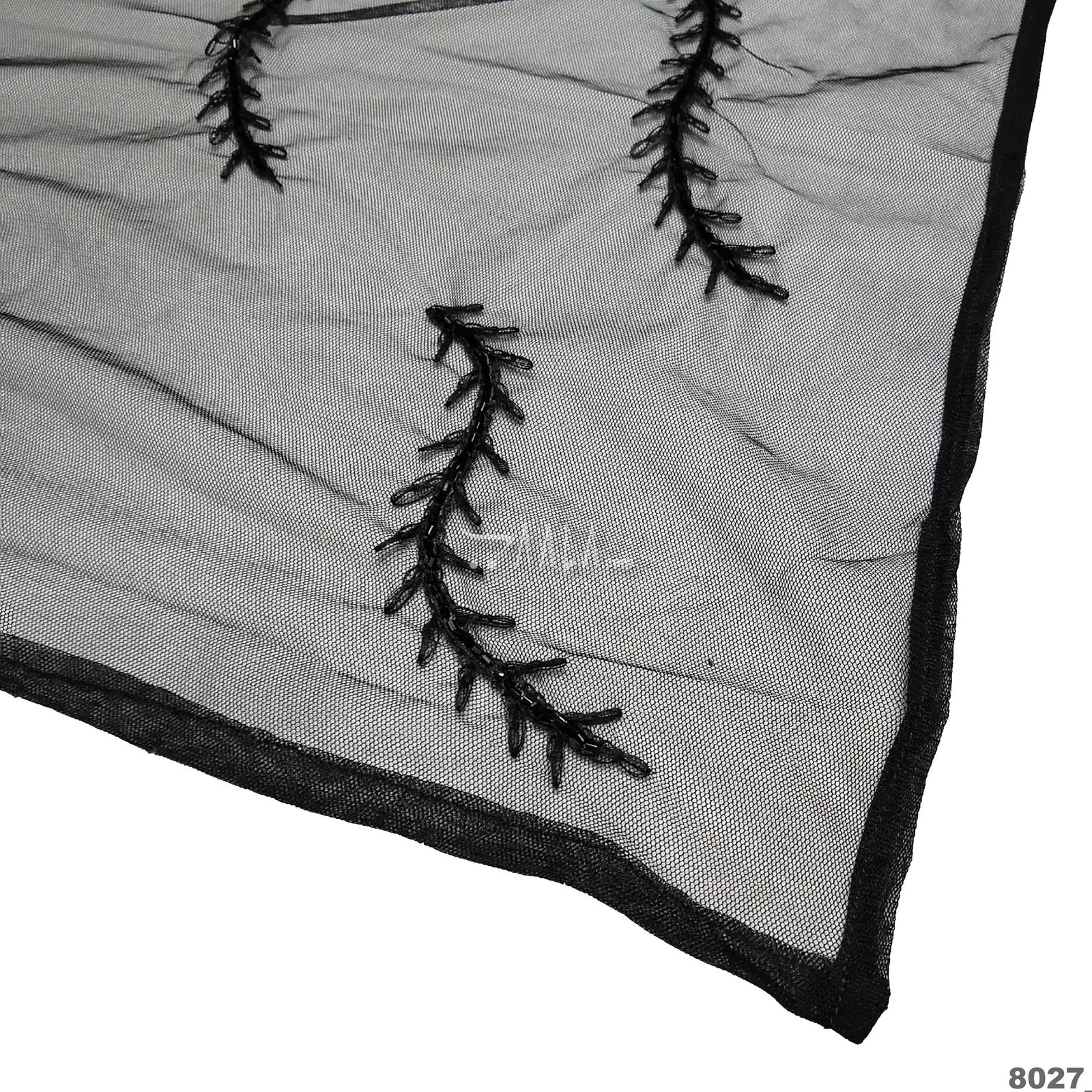 Handwork Net Nylon Dupatta-42-Inches BLACK 2.25-Metres 