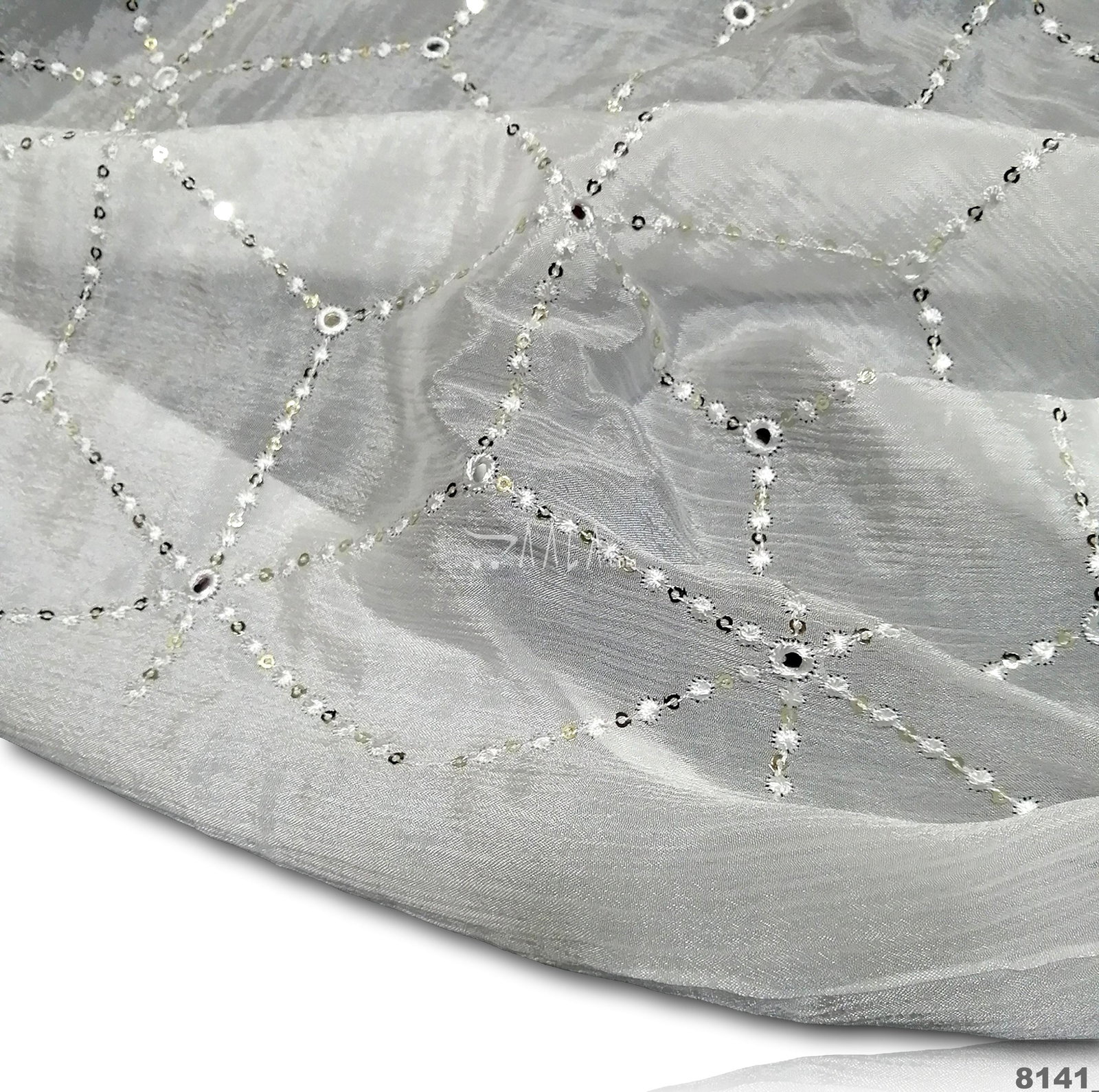 Embroidered-Sequins Chinon Viscose 44-Inches DYEABLE Per-Metre 
