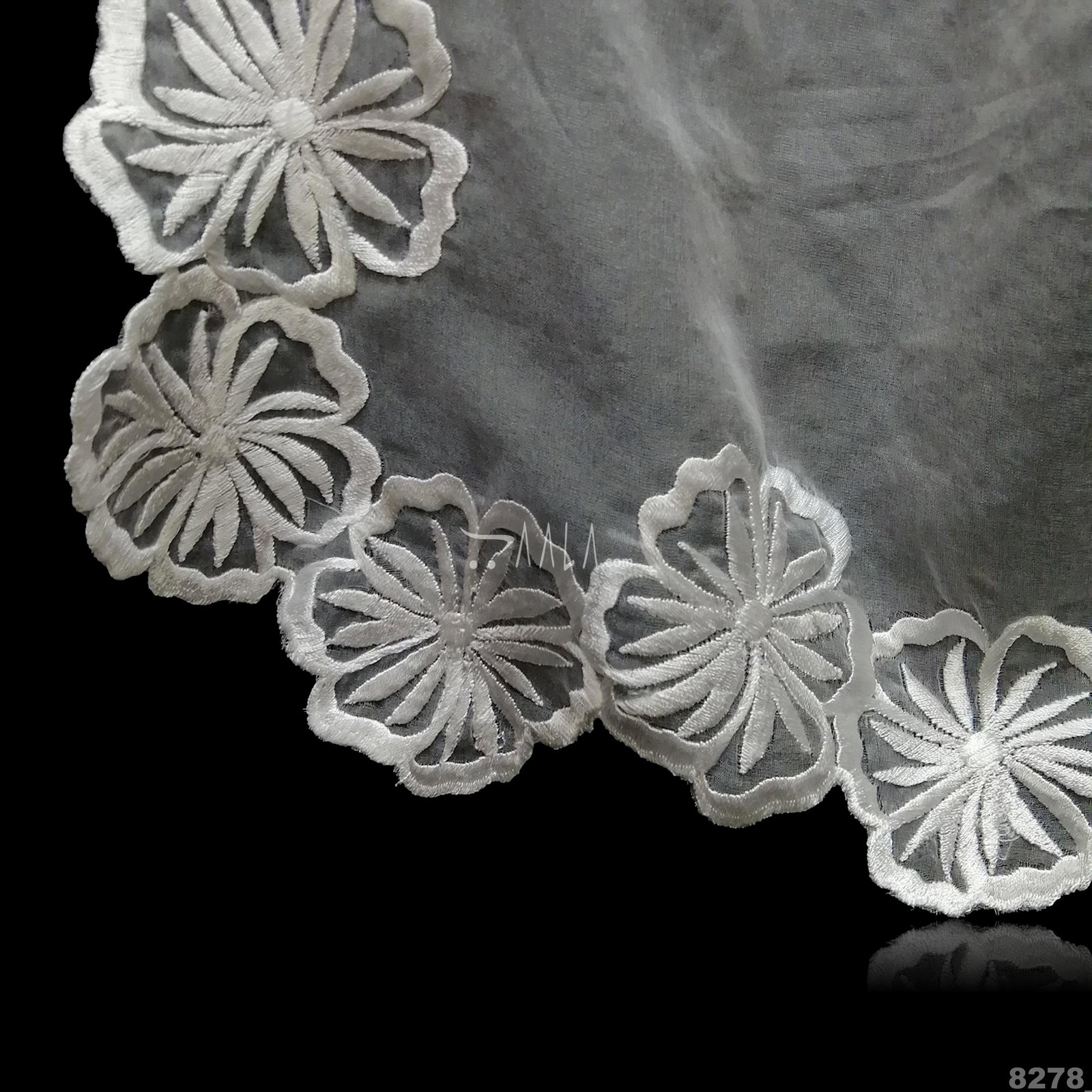 Embroidered-Flower Organza Nylon Dupatta-40-Inches DYEABLE 2.25-Metres 