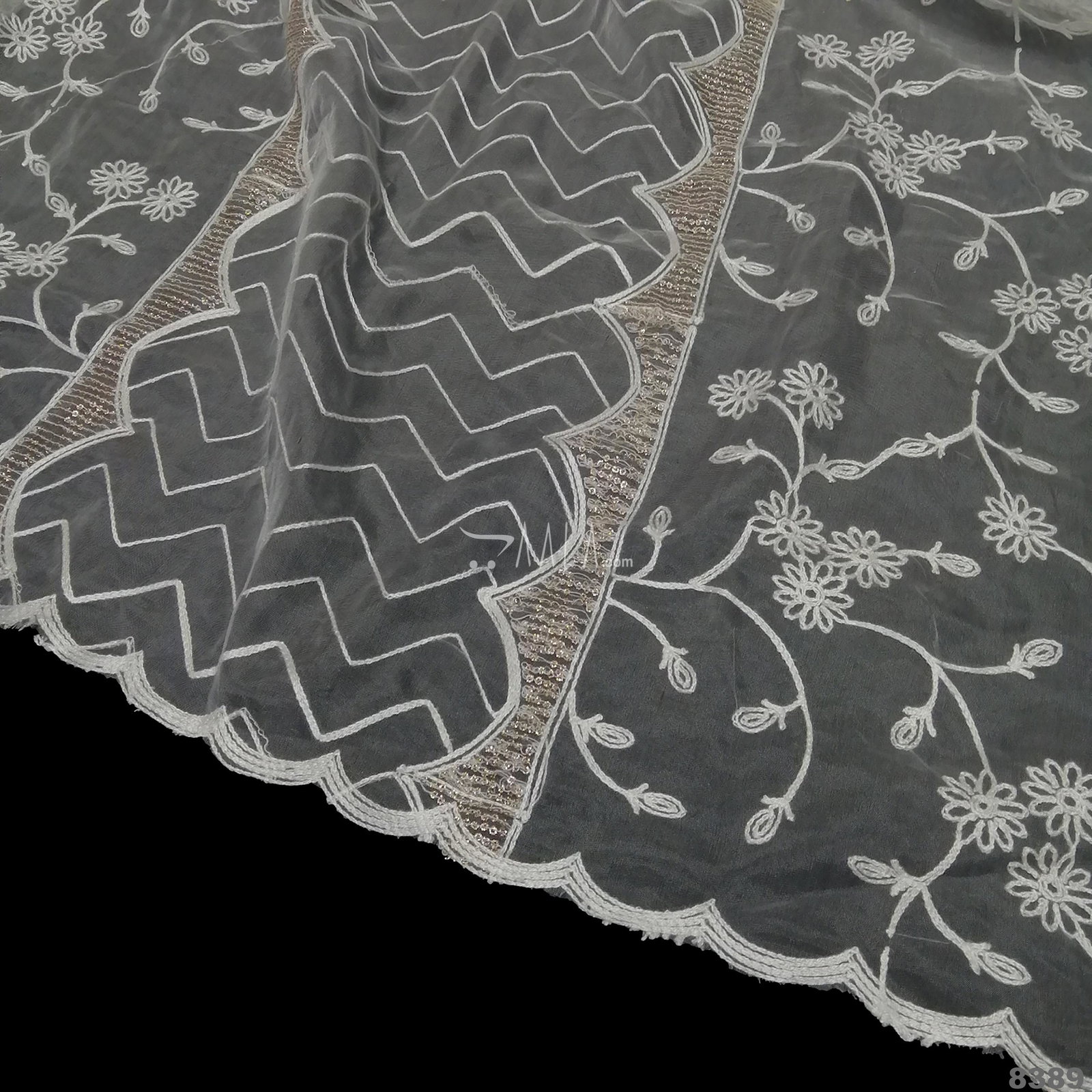 Embroidered-Scollap Organza Nylon Dupatta-36-Inches DYEABLE 2.25-Metres 