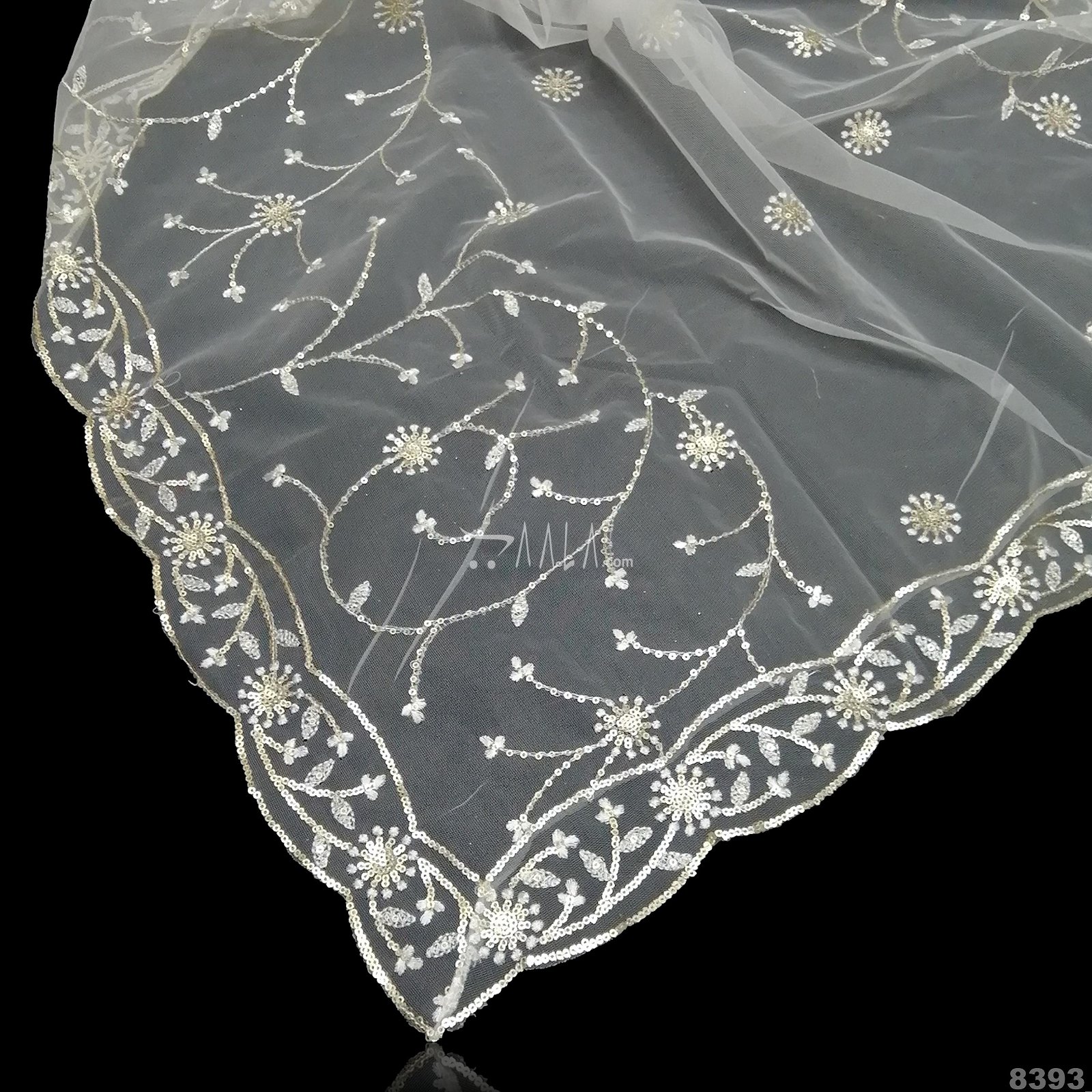 Embroidered-Sequins Net Nylon Dupatta-36-Inches DYEABLE 2.25-Metres #8393