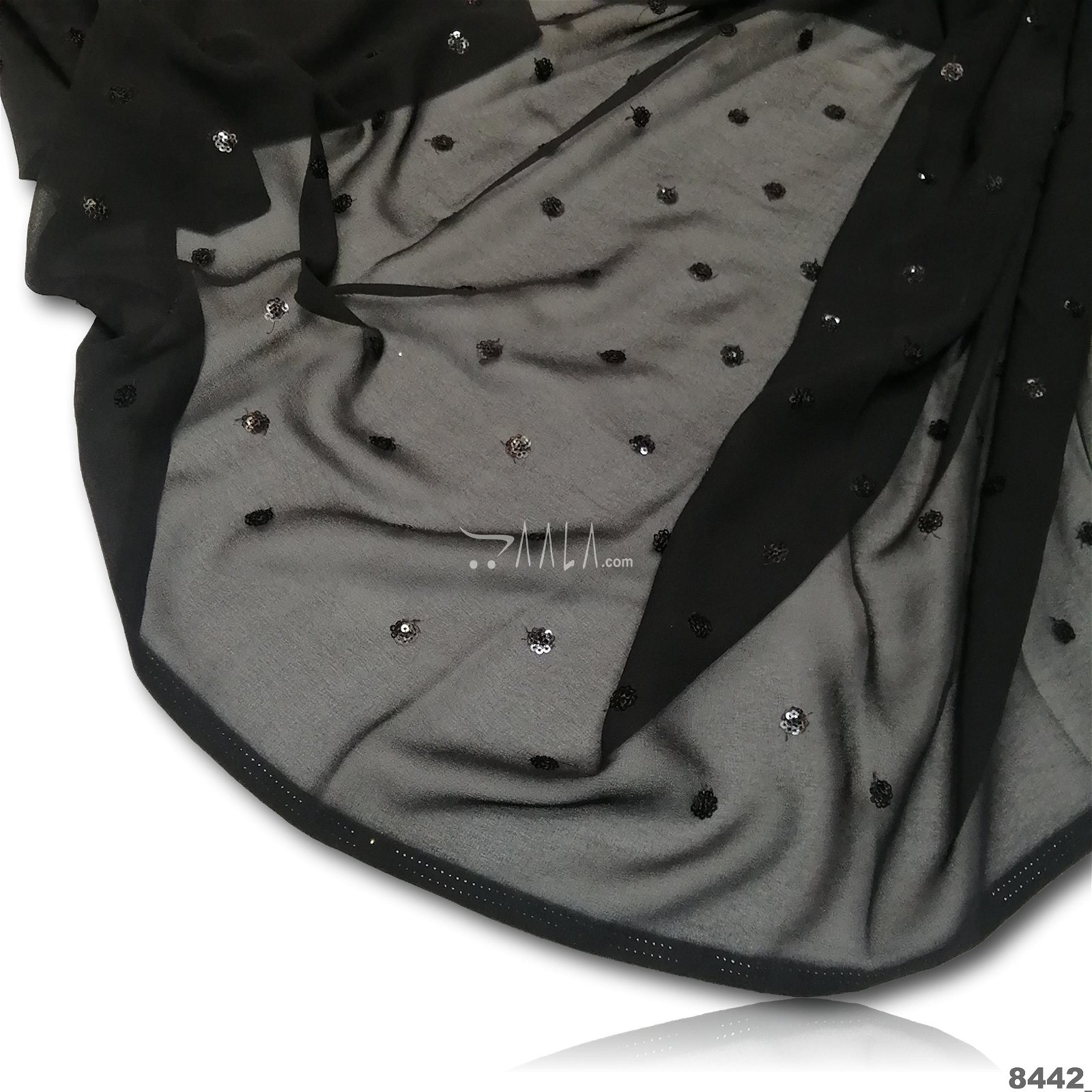Handwork-Sequins Georgette Poly-ester Dupatta-40-Inches BLACK 2.50-Metres #8442