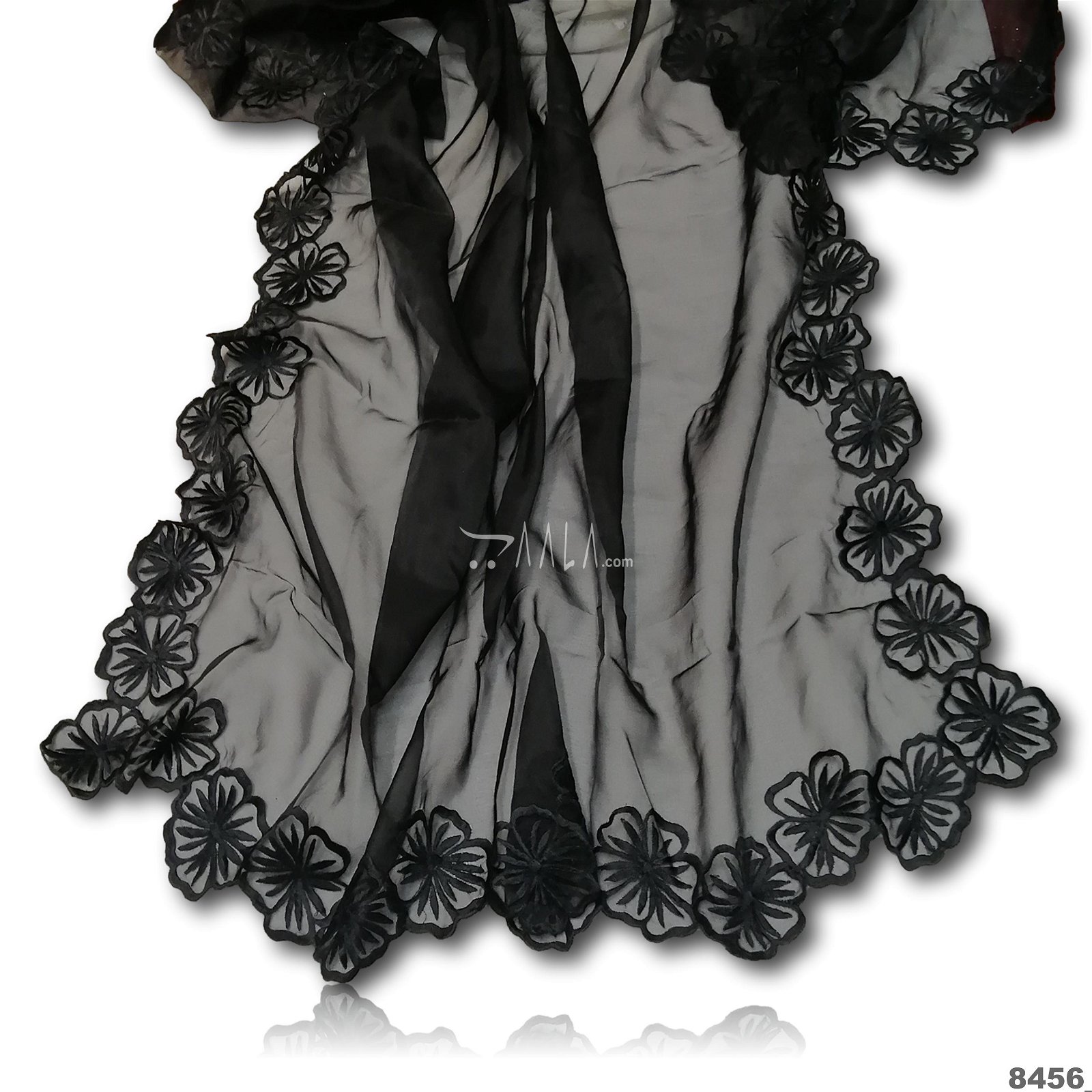 Embroidered-Flower Organza Nylon Dupatta-40-Inches BLACK 2.25-Metres #8456