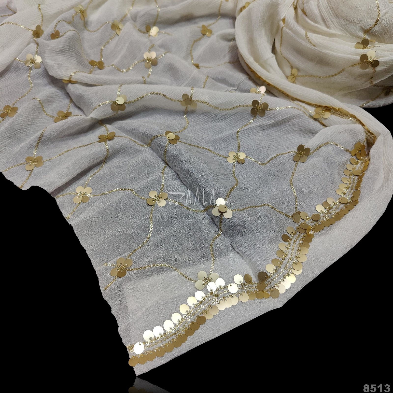 Embroidered Crepe-Chiffon Viscose Dupatta-40-Inches DYEABLE 2.50-Metres #8513