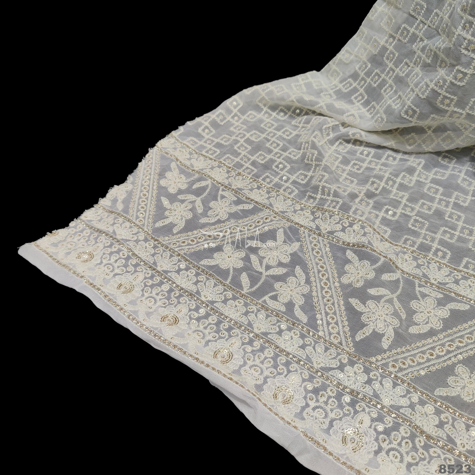 Embroidered Georgette Viscose 44-Inches DYEABLE Per-Metre 