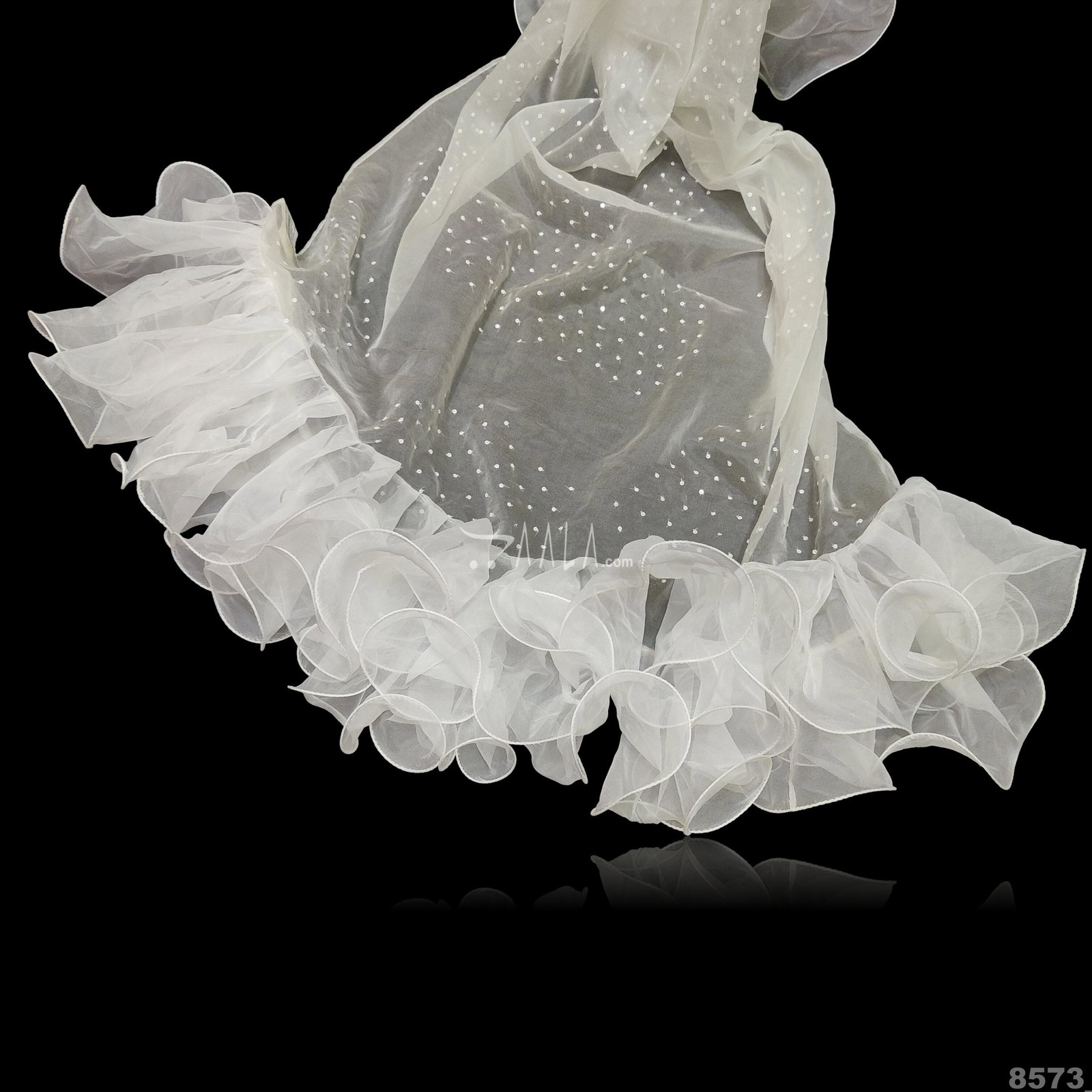Designer-Ruffle Organza Nylon Dupatta-40-Inches DYEABLE 2.25-Metres 