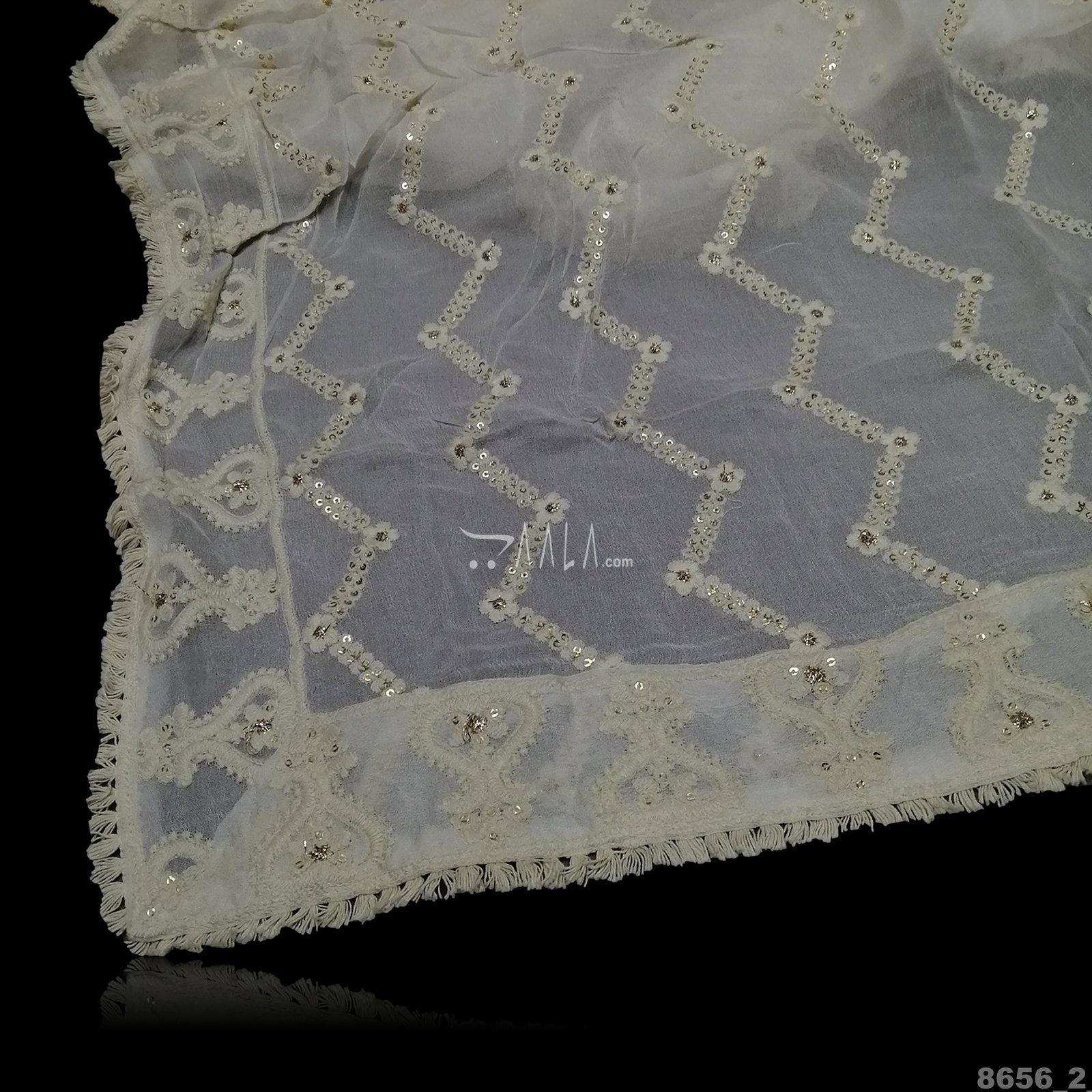 Lucknowi Georgette Viscose Dupatta-36-Inches DYEABLE 2.15-Metres 