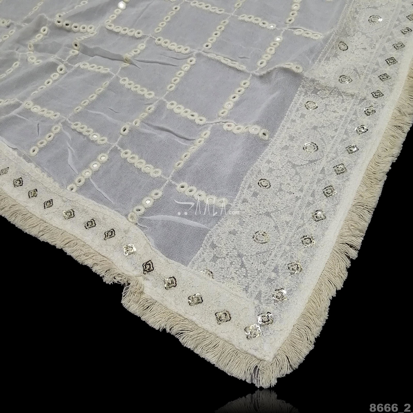 Lucknowi Georgette Viscose Dupatta-36-Inches DYEABLE 2.15-Metres 
