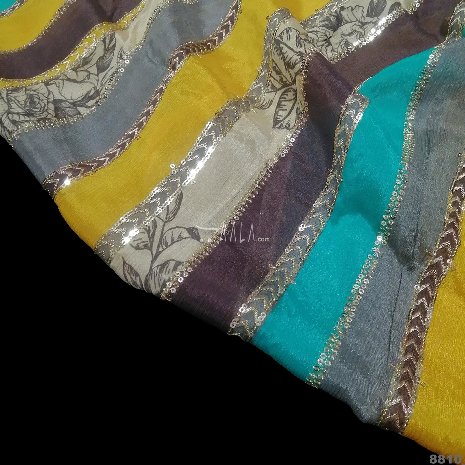 Multicolor-Embroidered Chiffon Blend 44-Inches ASSORTED Per-Metre 