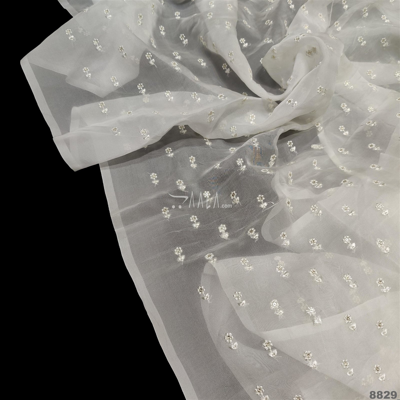 Embroidered Organza Viscose 44-Inches DYEABLE Per-Metre #8829