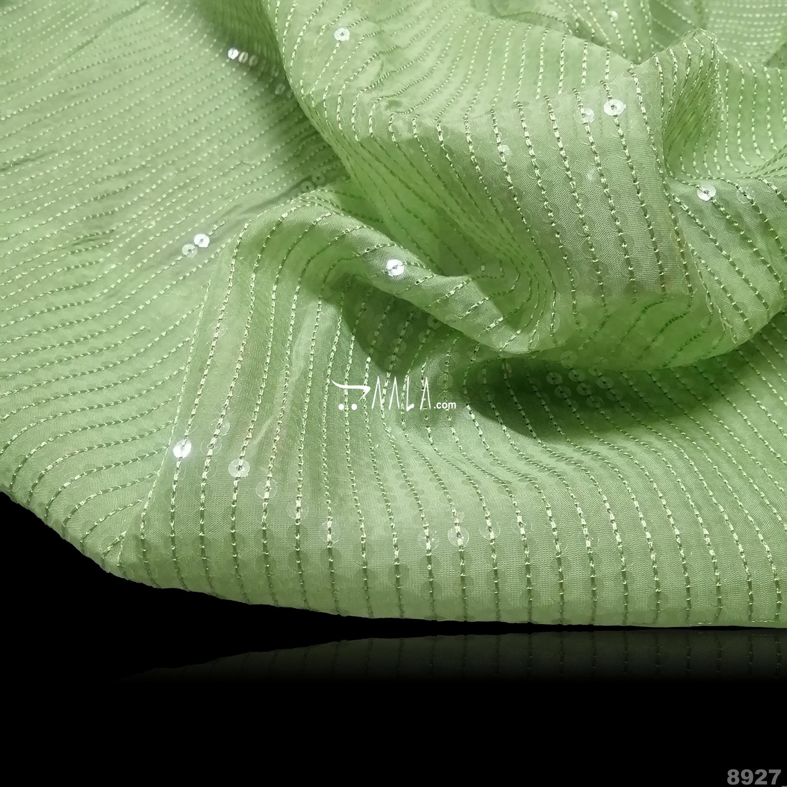 Sequins Georgette Viscose 44-Inches GREEN Per-Metre 