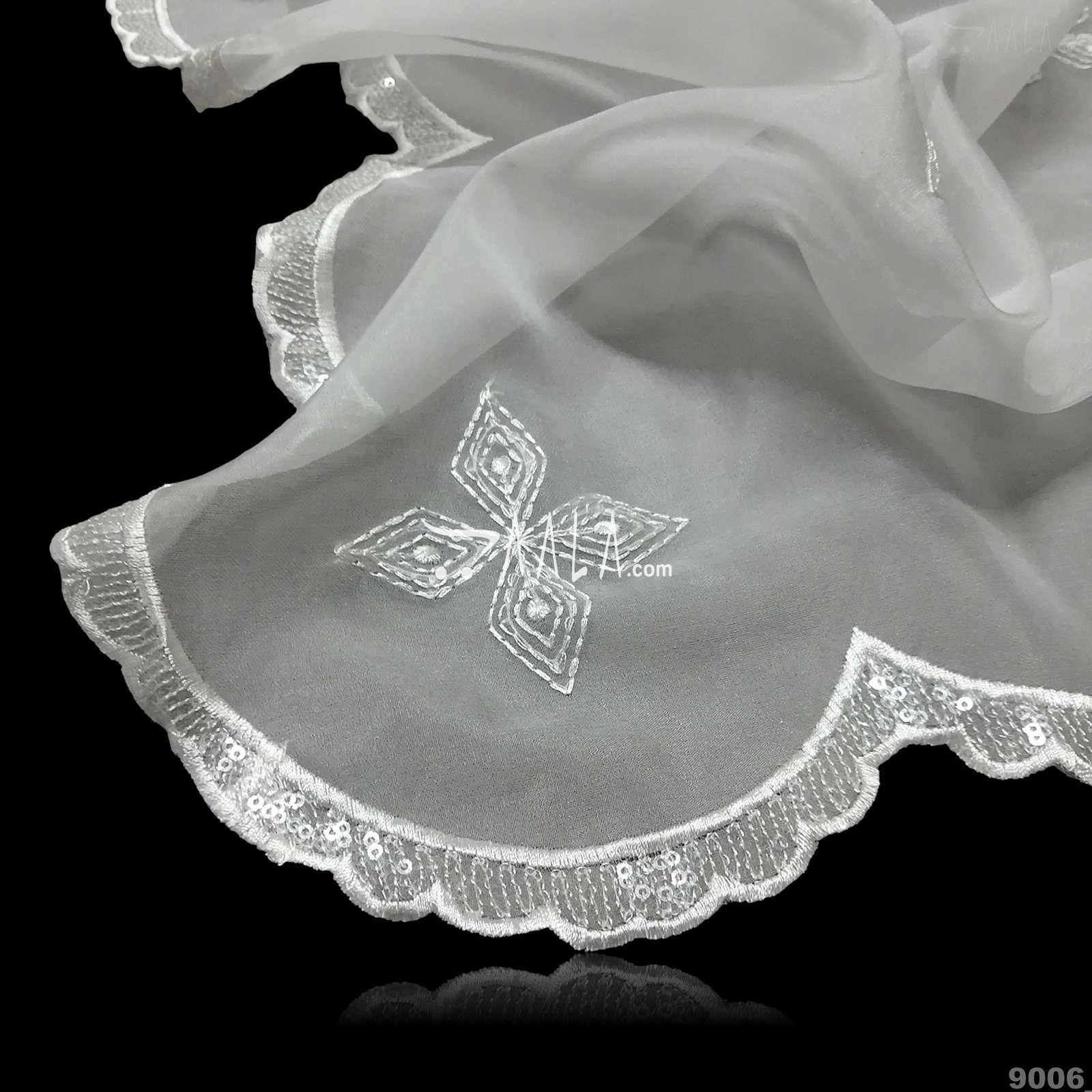 Embroidered-Scollap Organza Nylon Dupatta-36-Inches DYEABLE 2.25-Metres 