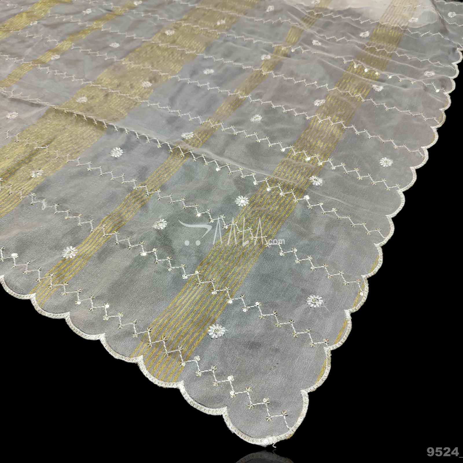 Sequins-Scollap Organza Nylon Dupatta-36-Inches DYEABLE 2.25-Metres #9524