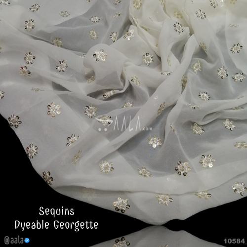 Embroidered-Sequins Georgette Viscose 44-Inches DYEABLE Per-Metre #10584