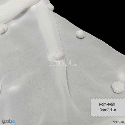 Pom-Pom Georgette Poly-ester 58-Inches WHITE Per-Metre #11534