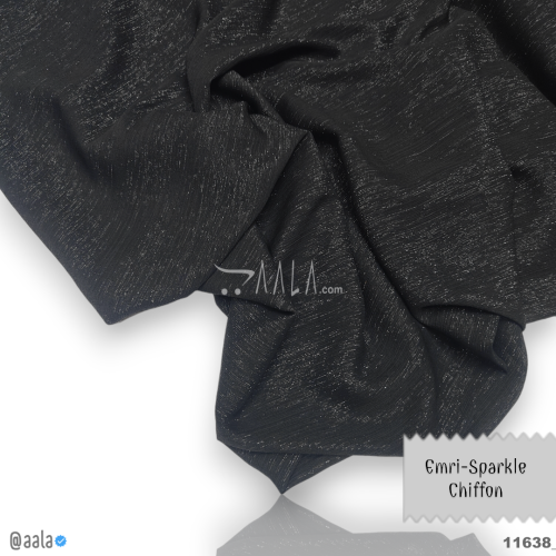 Emri-Sparkle Chiffon Poly-ester 58-Inches BLACK Per-Metre #11638