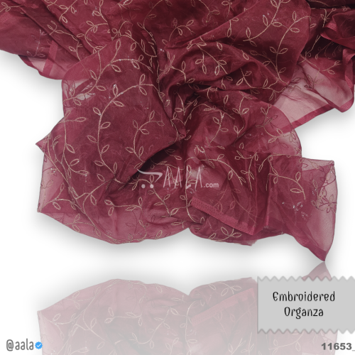 Embroidered Organza Poly-ester 44-Inches MAROON Per-Metre #11653