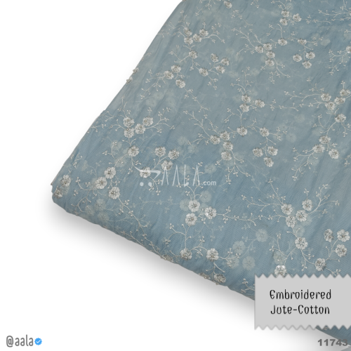 Embroidered-Jute Cotton Cotton 44-Inches BLUE Per-Metre #11743