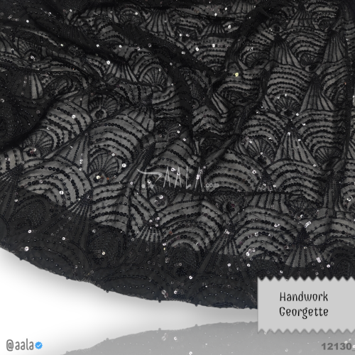 Handwork Georgette Viscose 44-Inches BLACK Per-Metre #12130