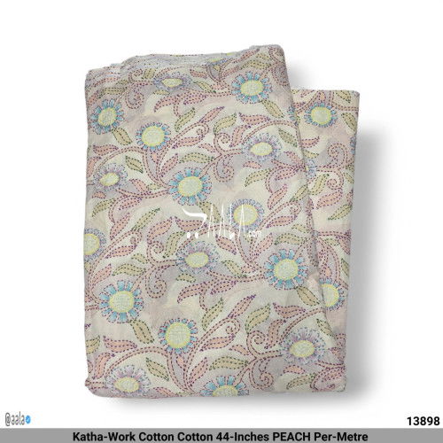 Katha-Work Cotton Cotton 44-Inches PEACH Per-Metre #13898