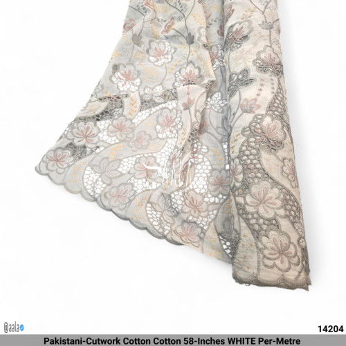 Pakistani-Cutwork Cotton Cotton 58-Inches WHITE Per-Metre #14204