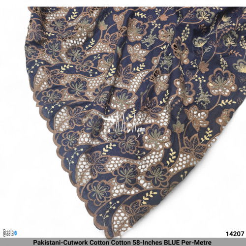 Pakistani-Cutwork Cotton Cotton 58-Inches BLUE Per-Metre #14207