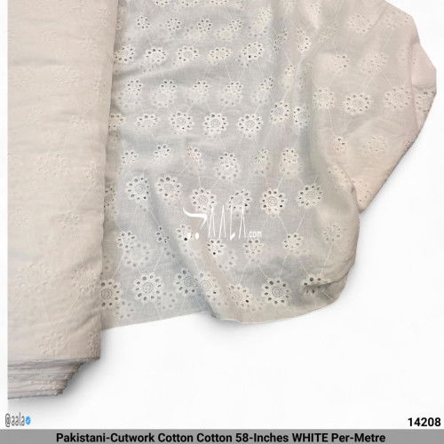 Pakistani-Cutwork Cotton Cotton 58-Inches WHITE Per-Metre #14208