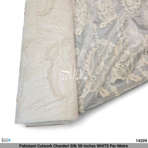 Pakistani-Cutwork Chanderi Silk 58-Inches WHITE Per-Metre #14209