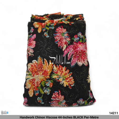 Handwork Chinon Viscose 44-Inches BLACK Per-Metre #14211